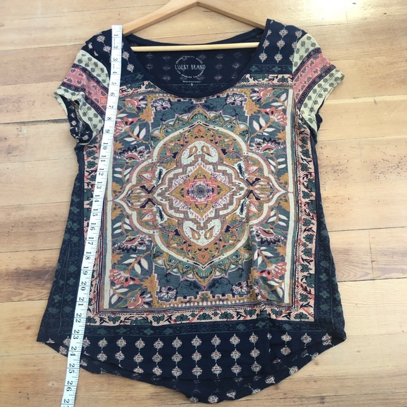 Lucky Brand Multicolor Navy Persian Carpet Graphic T-Shirt Women's Size Small S - Picture 8 of 9